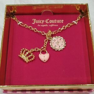Juicy Couture pave Crown pink heart locket pink‎ circle sunburst charm necklace